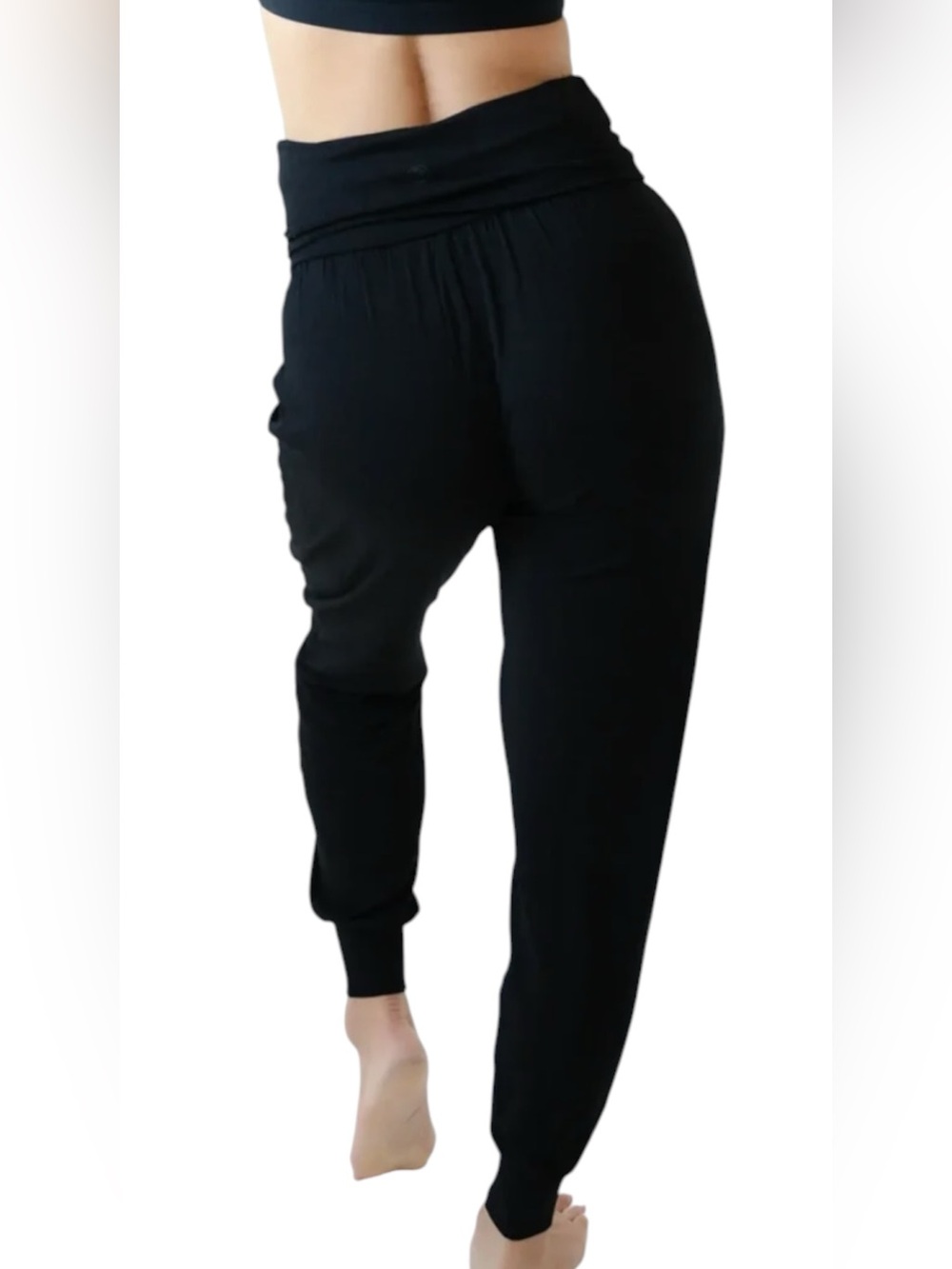 Savvi Black Fold-Over Waist Harem Pants-Size Large